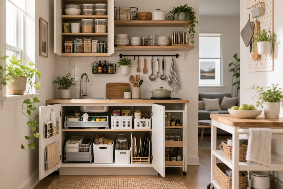 Illustration related to Small Apartment Kitchen Organization Ideas for Limited Cabinet Space